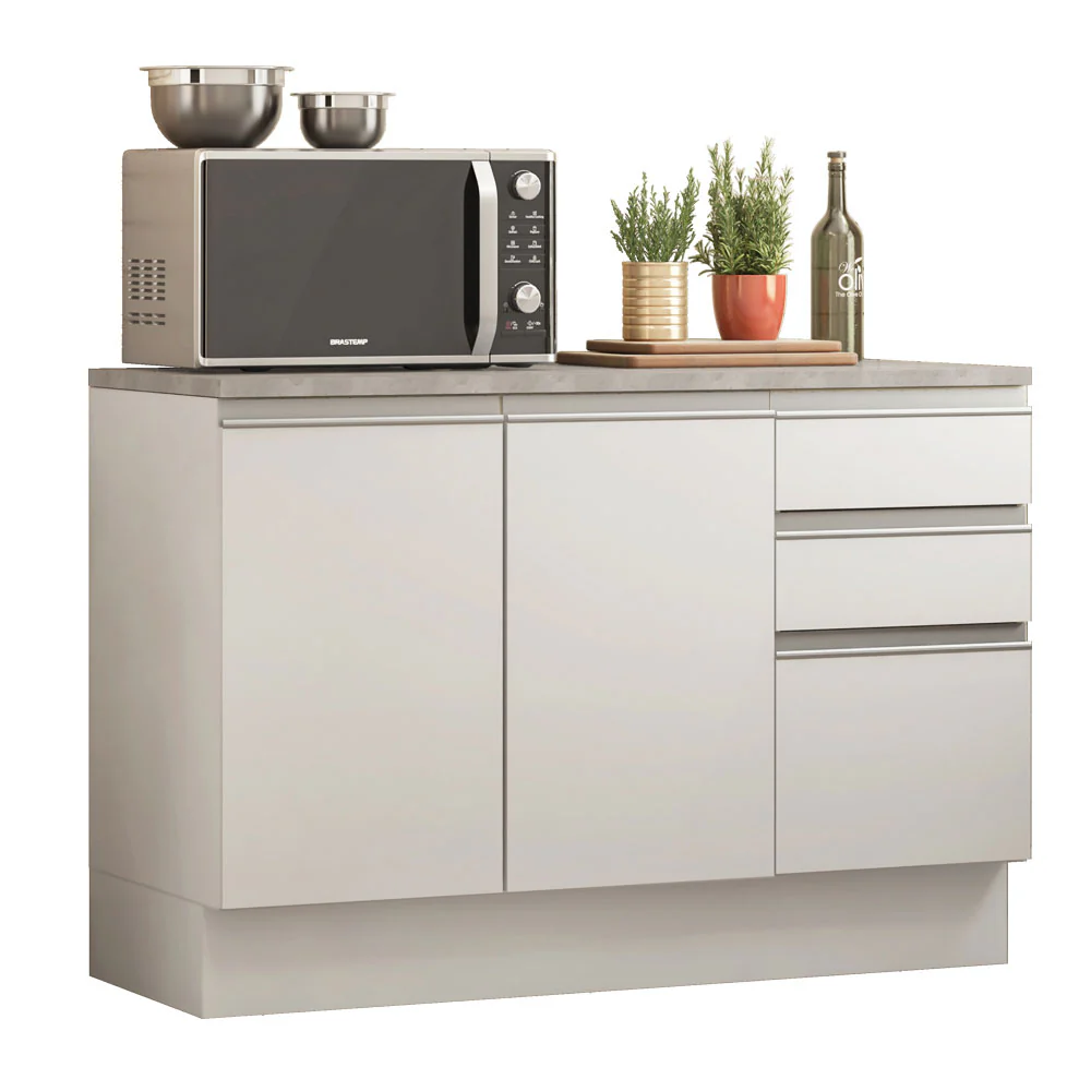 Bajo Mesada Cocina 120 x 60 cm 2 Puertas e 3 Cajones (Con Mesada) Blanco Glamy Madesa - Image 2