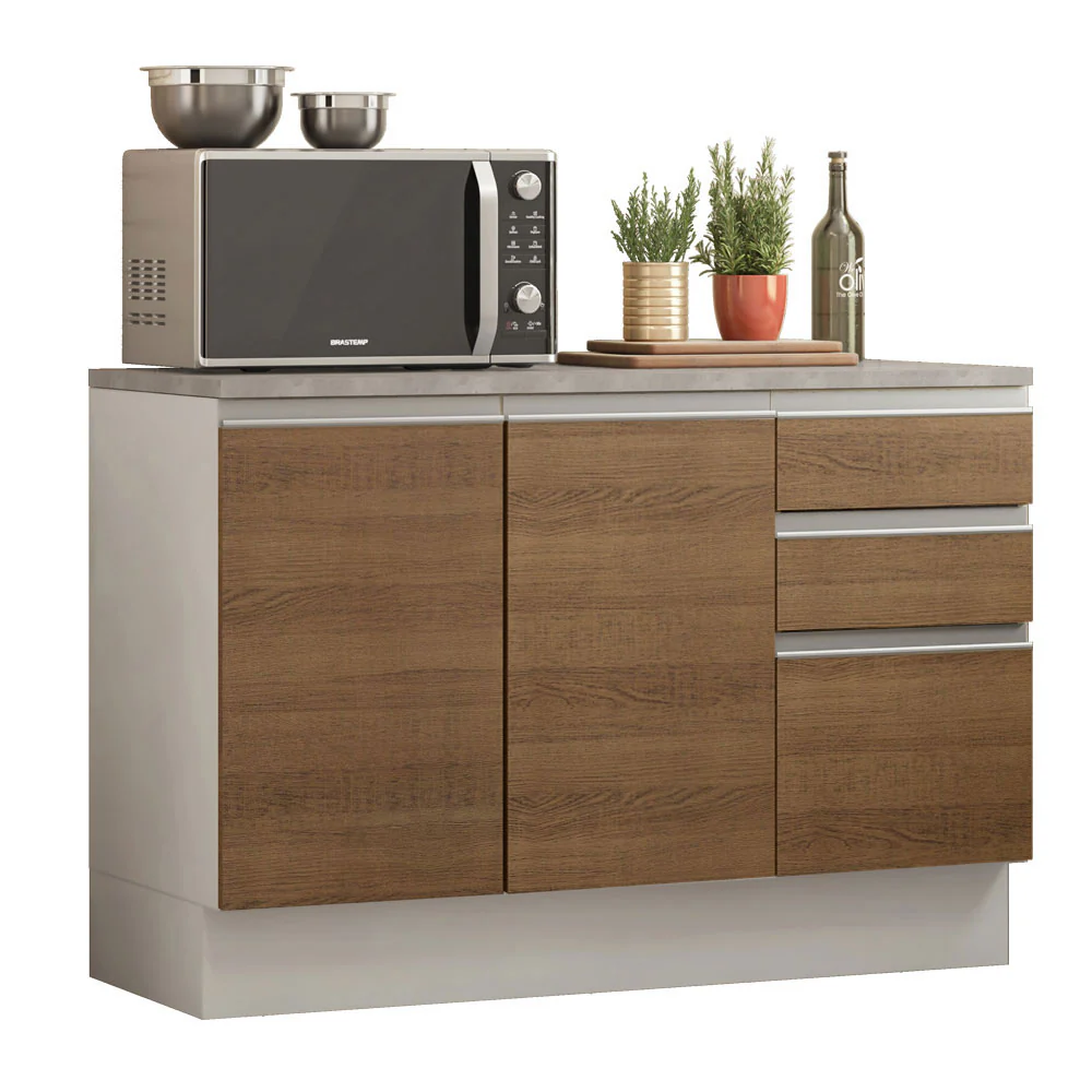 Bajo Mesada Cocina 120 x 60 cm 2 Puertas e 3 Cajones (Con Mesada) Blanco/Marrón Glamy Madesa - Image 2