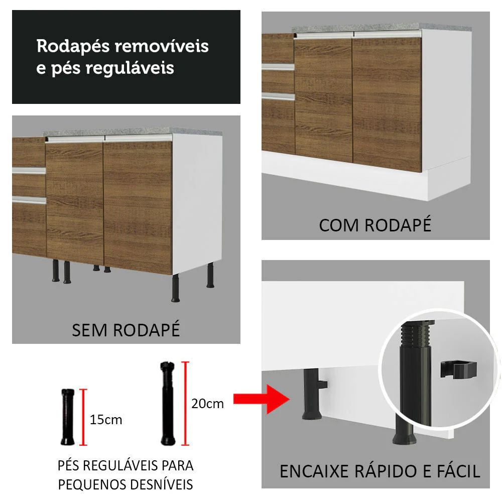 Bajo Mesada Cocina 120 x 60 cm 2 Puertas e 3 Cajones (Con Mesada) Blanco/Marrón Glamy Madesa - Image 8