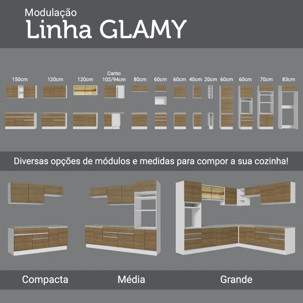Bajo Mesada Cocina 120 x 60 cm 2 Puertas e 3 Cajones (Con Mesada) Blanco/Marrón Glamy Madesa - Image 9