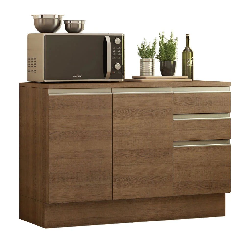 Bajo Mesada Cocina 120 x 60 cm 2 Puertas e 3 Cajones (Con Mesada) Marrón Glamy Madesa