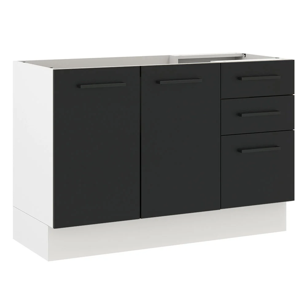 Bajo Mesada Cocina 120 x 60 cm 2 Puertas e 3 Cajones (Sin Mesada) Blanco/Negro Agata Madesa