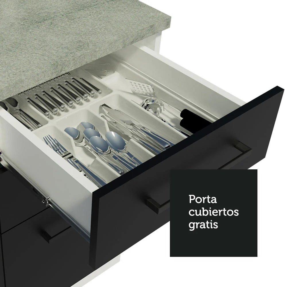 Bajo Mesada Cocina 120 x 60 cm 2 Puertas e 3 Cajones (Sin Mesada) Blanco/Negro Agata Madesa - Image 6
