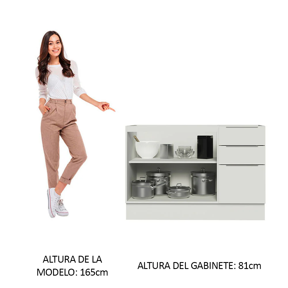 Bajo Mesada Cocina 120 x 60 cm 2 Puertas e 3 Cajones (Sin Mesada) Blanco Stella Madesa - Image 3