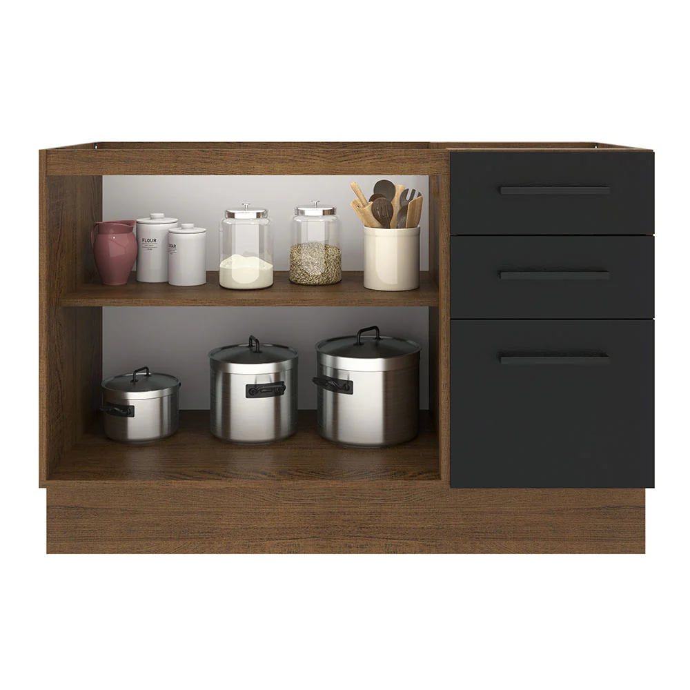 Bajo Mesada Cocina 120 x 60 cm 2 Puertas e 3 Cajones (Sin Mesada) Marrón/Negro Agata Madesa - Image 7