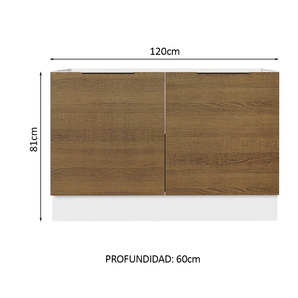 Bajo Mesada Cocina 120 x 60 cm 2 Puertas (Sin Mesada) Blanco/Marrón Stella Madesa - Image 2