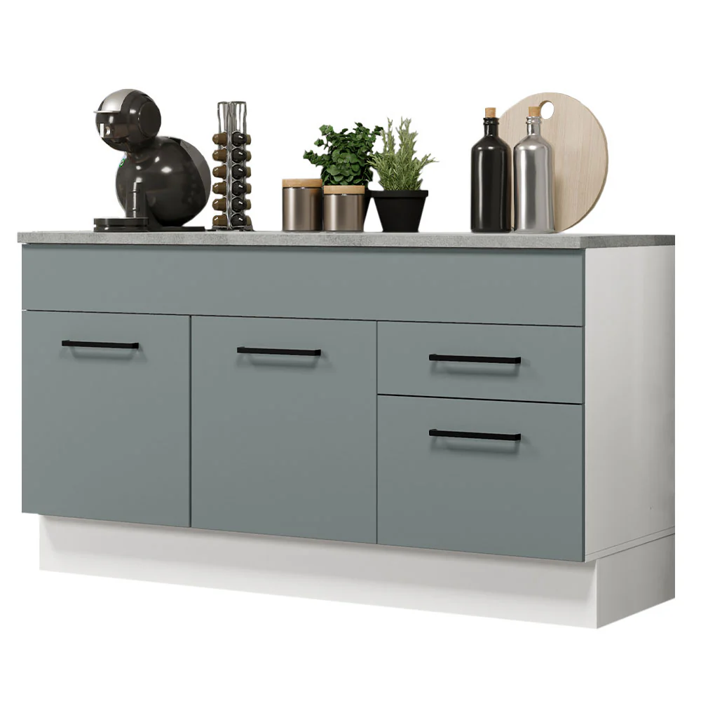 Bajo Mesada Cocina 150 cm 2 Cajones 2 Puertas (Con Mesada) Blanco/Gris Agata Madesa - Image 2