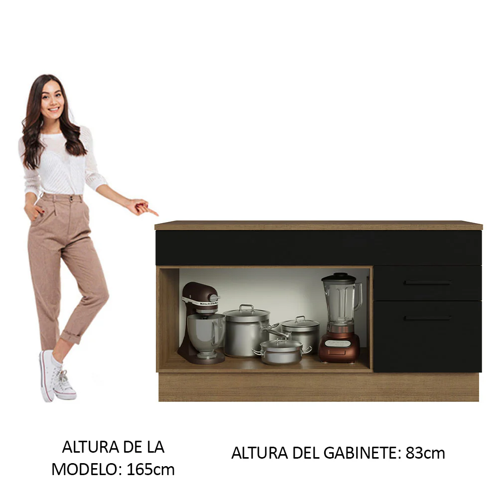 Bajo Mesada Cocina 150 cm 2 Cajones 2 Puertas (Con Mesada) Marrón/Negro Agata Madesa - Image 4