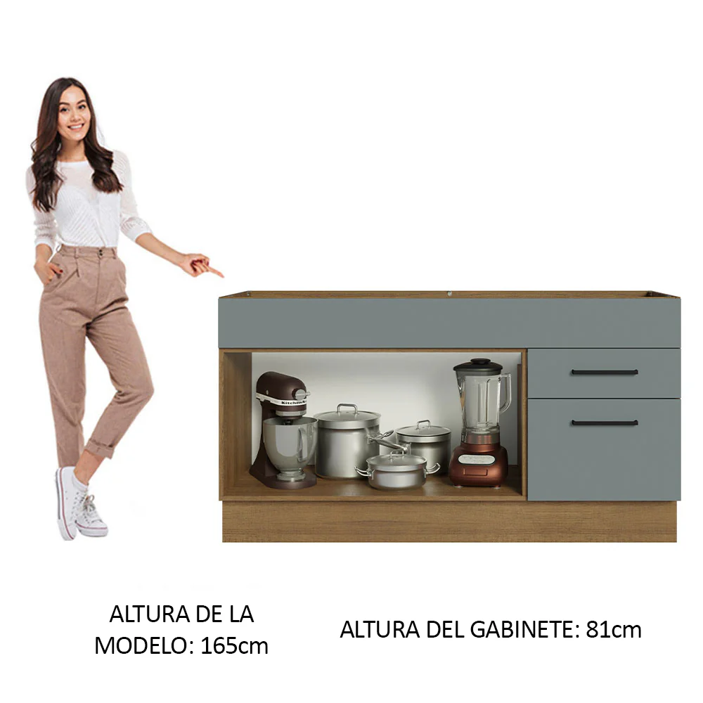 Bajo Mesada Cocina 150 cm 2 Puertas e 2 Cajones (Sin Mesada y Bacha) Marrón/Gris Agata Madesa - Image 4