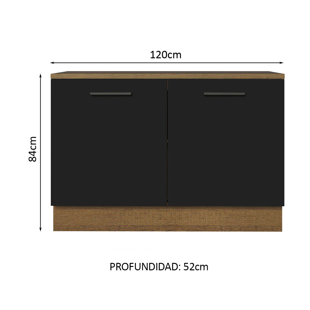 Bajo Mesada Cocina 120 cm 2 Puertas (Con Mesada) Marrón/Negro Agata Madesa - Image 2