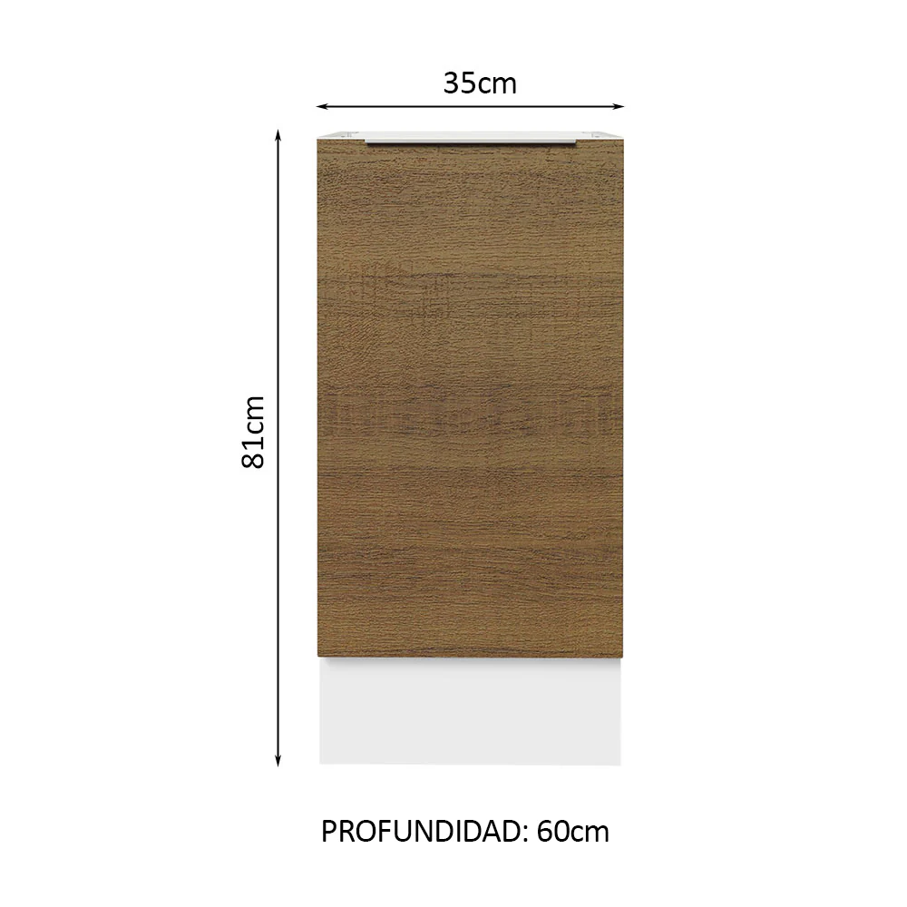 Bajo Mesada Cocina 35 x 60 cm 1 Puerta (Sin Mesada) Blanco/Marrón Stella Madesa - Image 2
