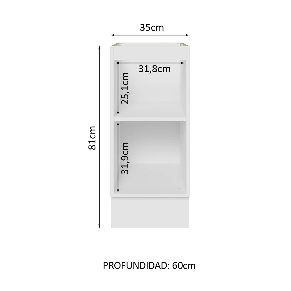 Bajo Mesada Cocina 35 x 60 cm 1 Puerta (Sin Mesada) Blanco/Negro Glamy Madesa - Image 3