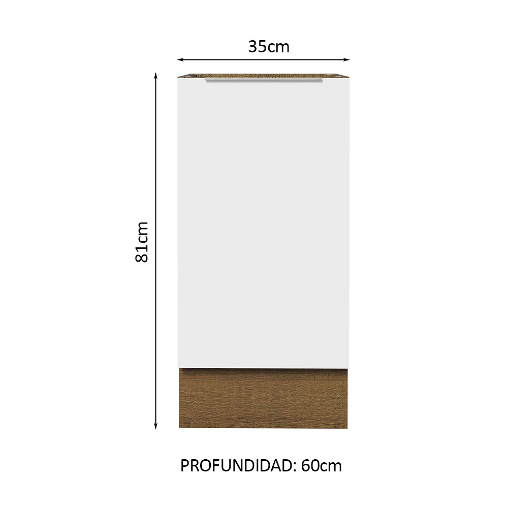 Bajo Mesada Cocina 35 x 60 cm 1 Puerta (Sin Mesada) Marrón/Blanco Stella Madesa - Image 2