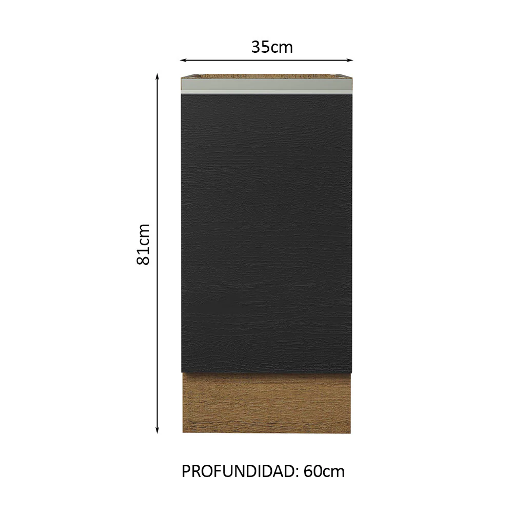 Bajo Mesada Cocina 35 x 60 cm 1 Puerta (Sin Mesada) Marrón/Negro Glamy Madesa - Image 2
