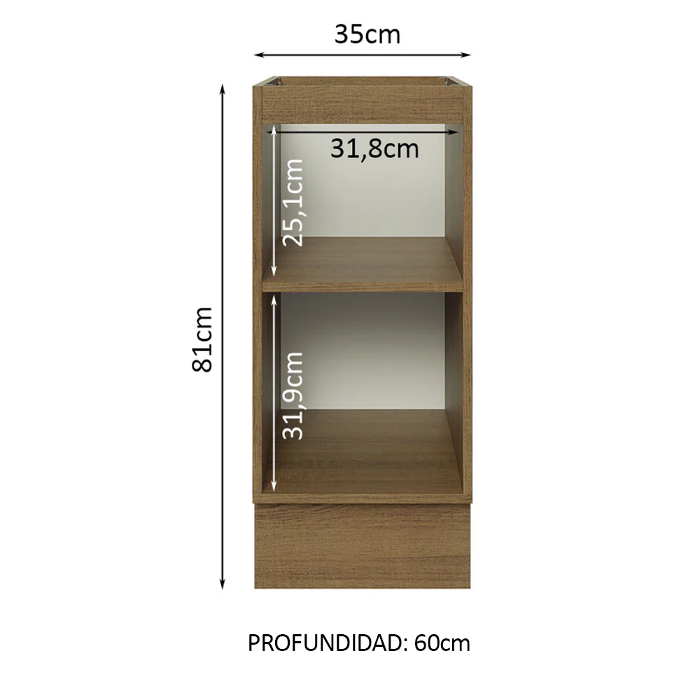 Bajo Mesada Cocina 35 x 60 cm 1 Puerta (Sin Mesada) Marrón/Negro Glamy Madesa - Image 3