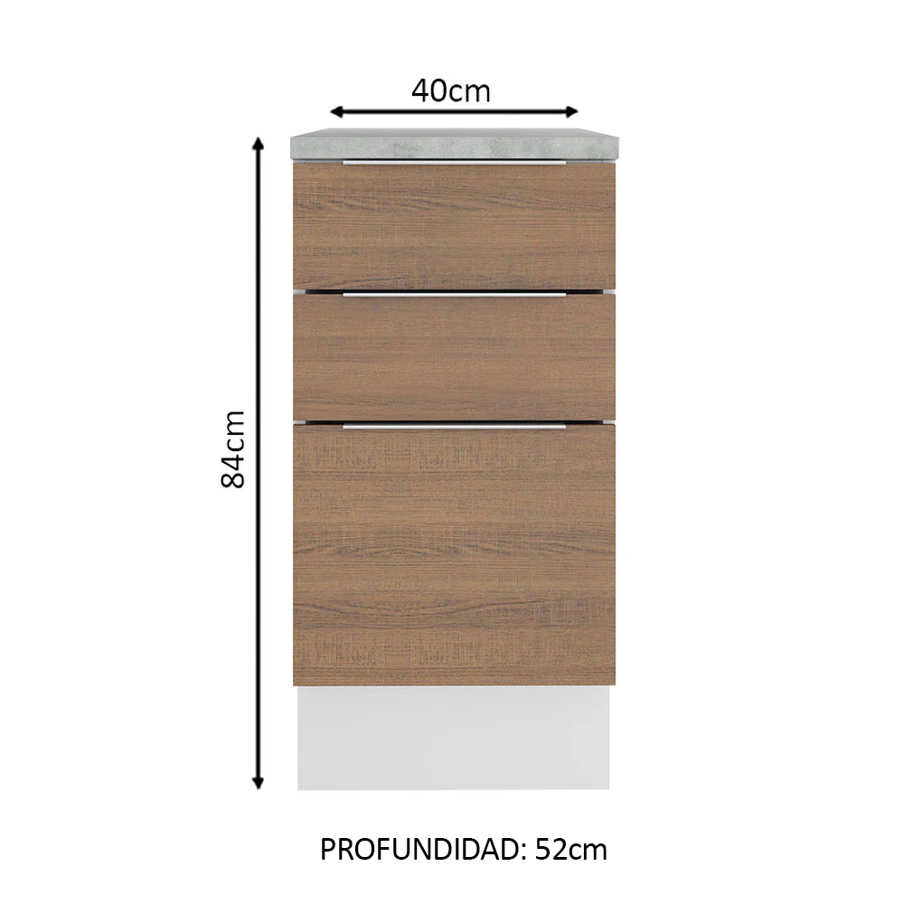 Bajo Mesada Cocina 40 cm 3 Cajones Blanco/Marrón Stella Madesa - Image 2