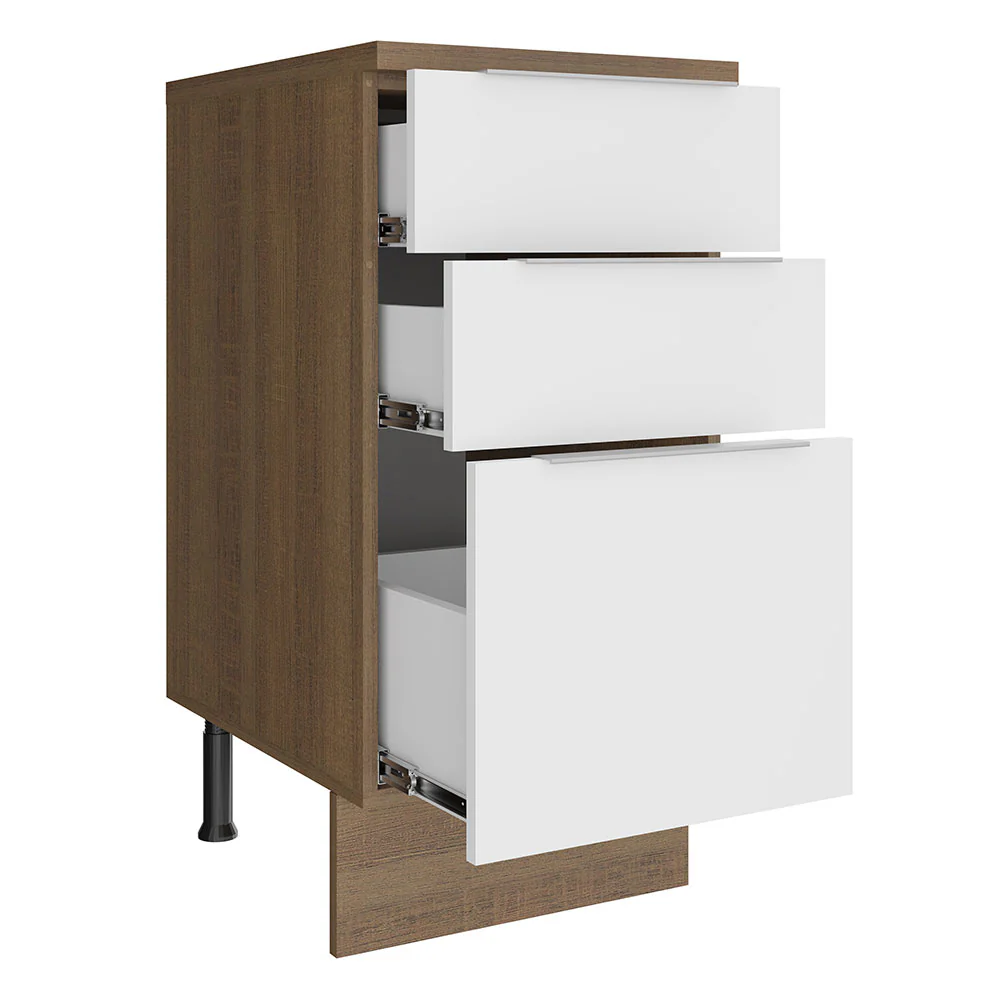 Bajo Mesada Cocina 40 cm 3 Cajones Marrón/Blanco Stella Madesa - Image 6