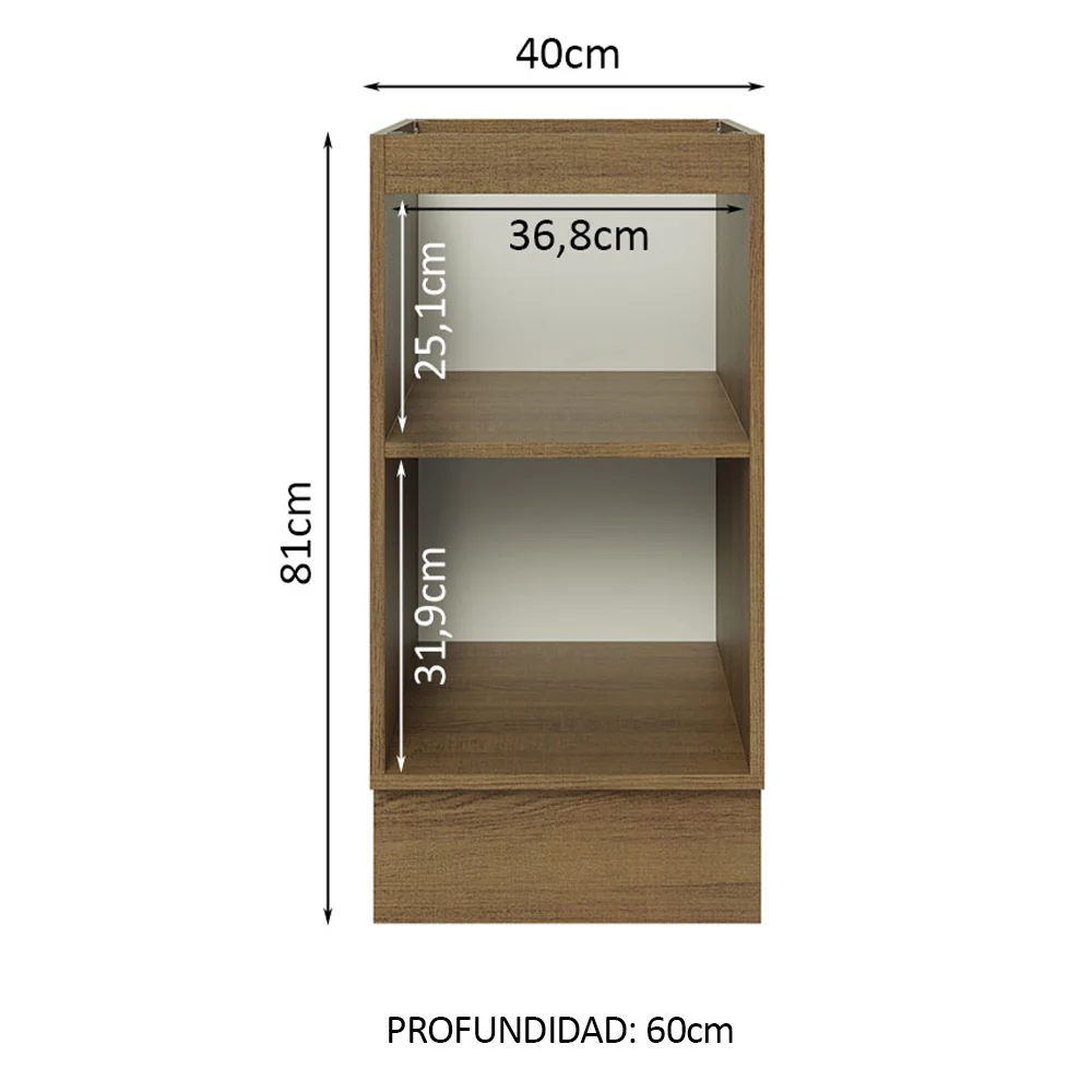 Bajo Mesada Cocina 40 x 60 cm 1 Puerta (Sin Mesada) Marrón/Blanco Glamy Madesa - Image 3
