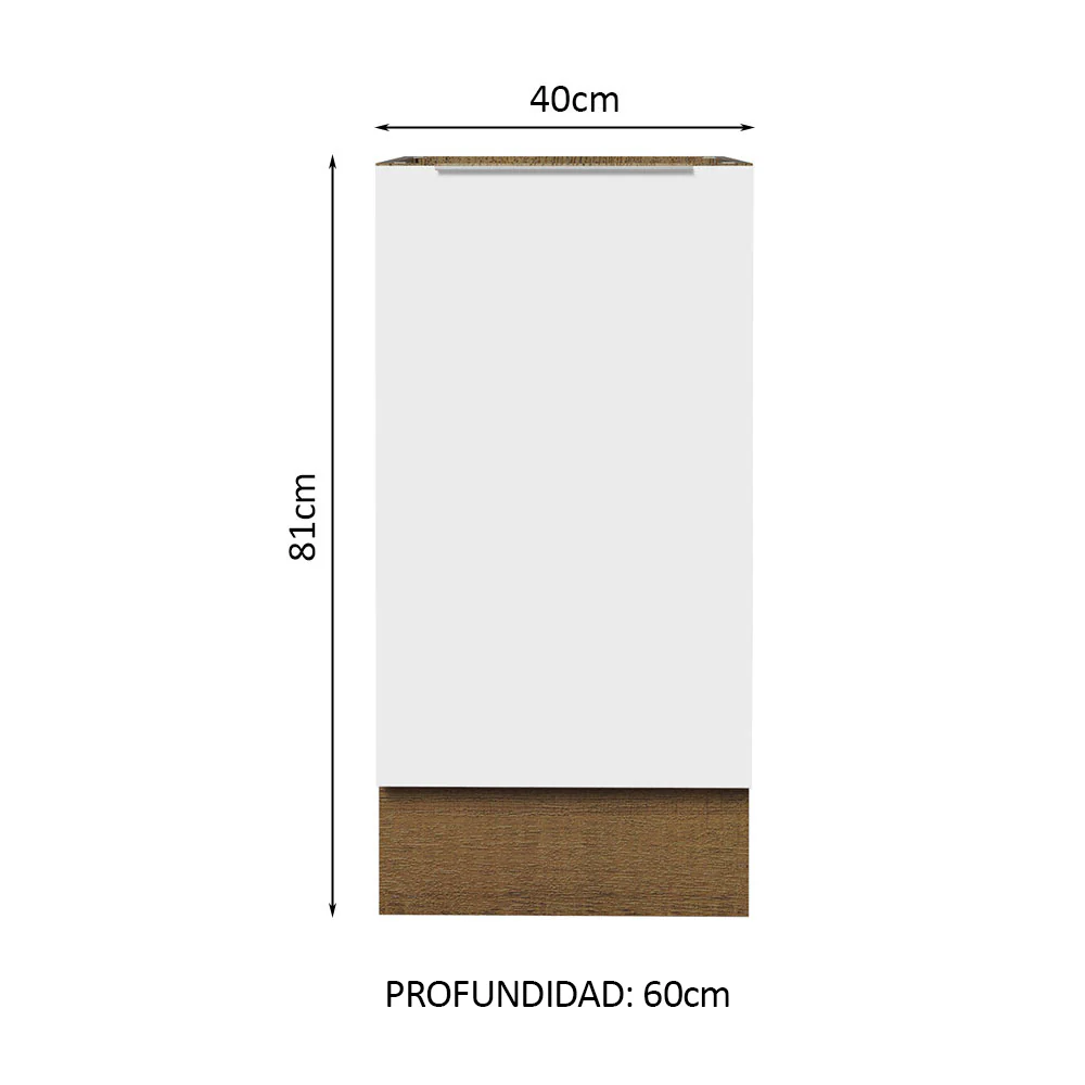 Bajo Mesada Cocina 40 x 60 cm 1 Puerta (Sin Mesada) Marrón/Blanco Stella Madesa - Image 2