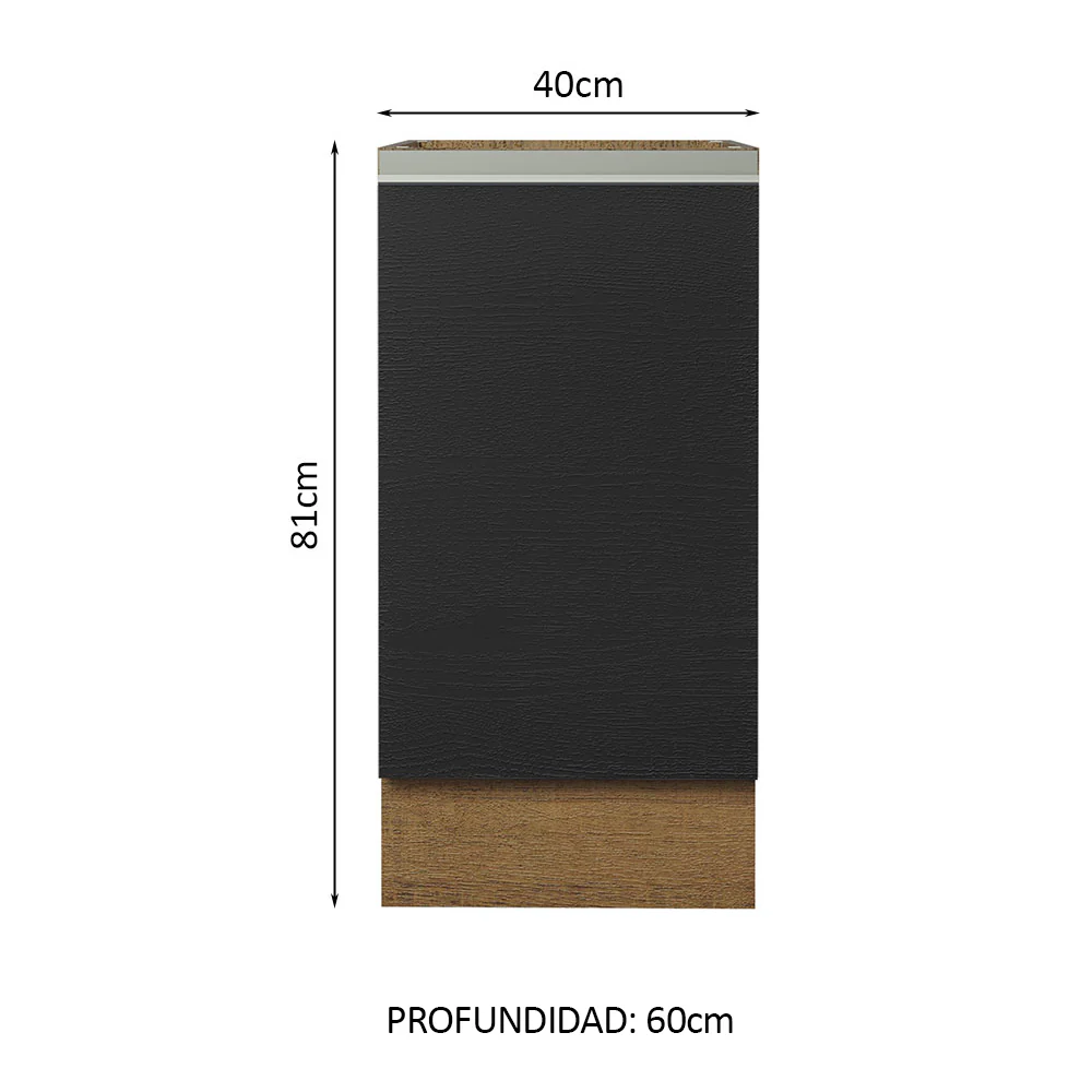 Bajo Mesada Cocina 40 x 60 cm 1 Puerta (Sin Mesada) Marrón/Negro Glamy Madesa - Image 2