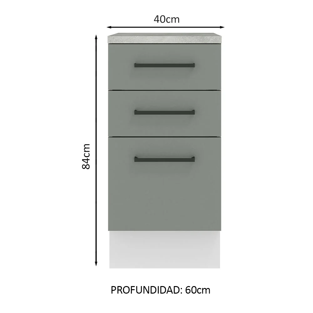 Bajo Mesada Cocina 40 x 60 cm 3 Cajones (Con Mesada) Blanco/Gris Agata Madesa - Image 2