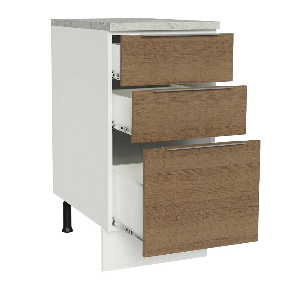 Bajo Mesada Cocina 40 x 60 cm 3 Cajones (Con Mesada) Blanco/Marrón Stella Madesa - Image 6