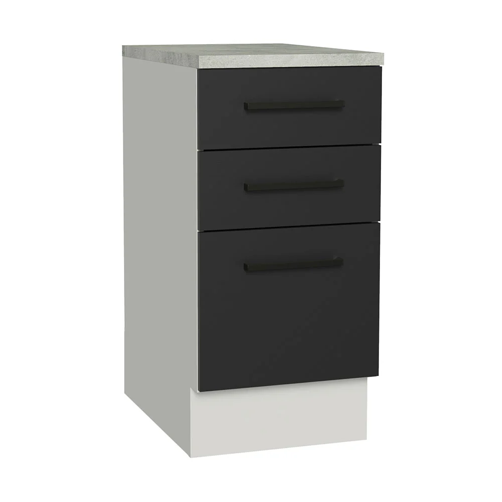 Bajo Mesada Cocina 40 x 60 cm 3 Cajones (Con Mesada) Blanco/Negro Agata Madesa