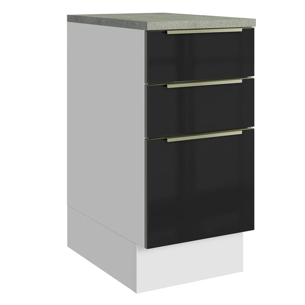 Bajo Mesada Cocina 40 x 60 cm 3 Cajones (Con Mesada) Blanco/Negro Lux Madesa