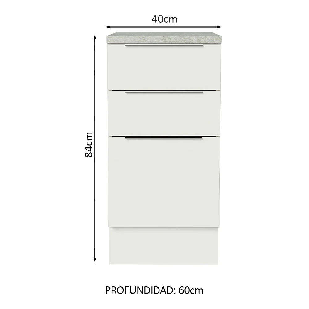 Bajo Mesada Cocina 40 x 60 cm 3 Cajones (Con Mesada) Blanco Stella Madesa - Image 2