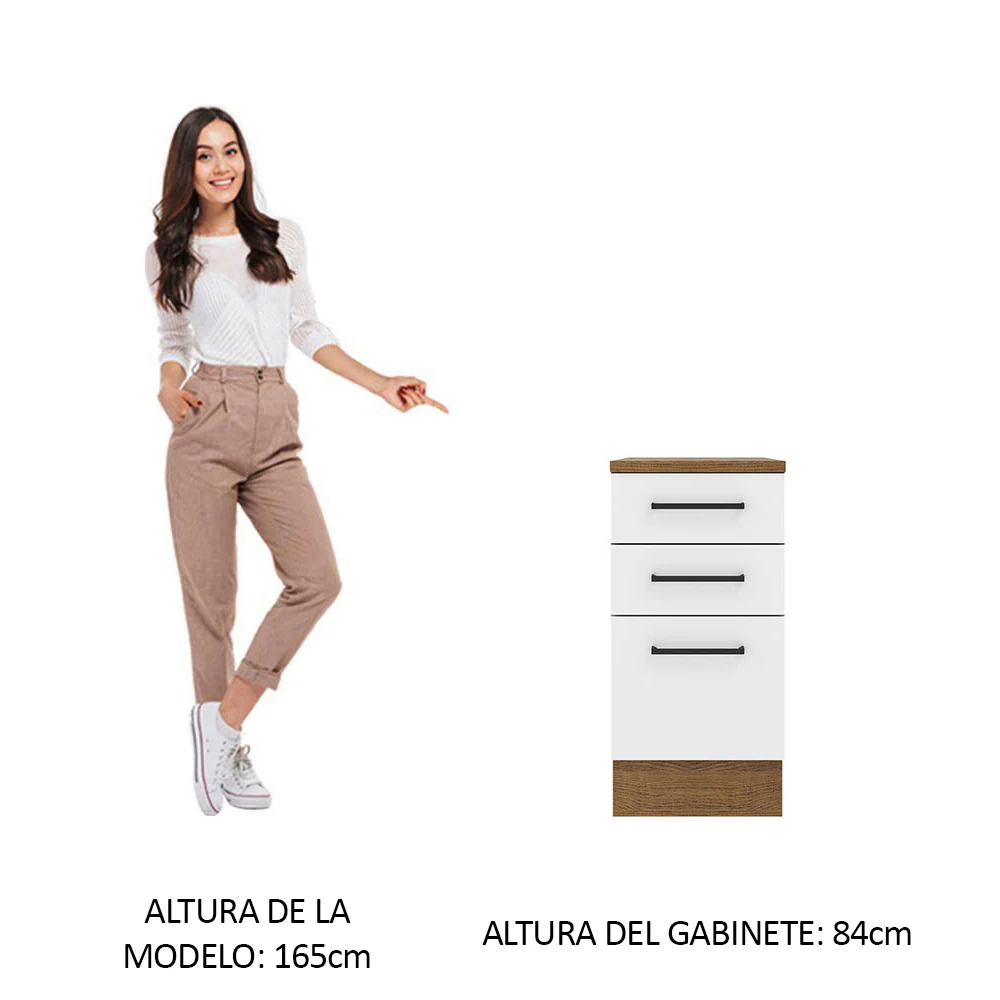 Bajo Mesada Cocina 40 x 60 cm 3 Cajones (Con Mesada) Marrón/Blanco Agata Madesa - Image 3
