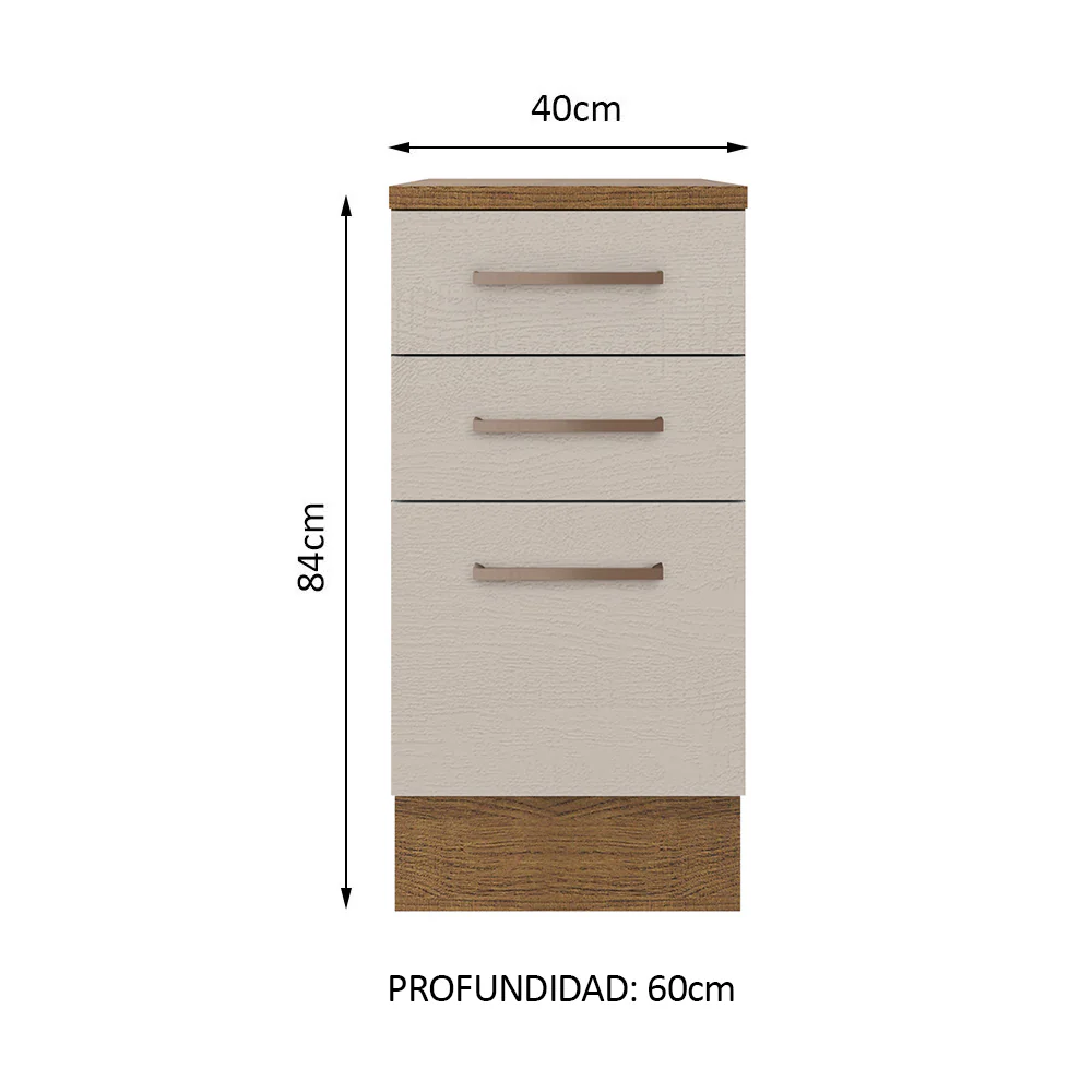 Bajo Mesada Cocina 40 x 60 cm 3 Cajones (Con Mesada) Marrón/Crema Agata Madesa - Image 2
