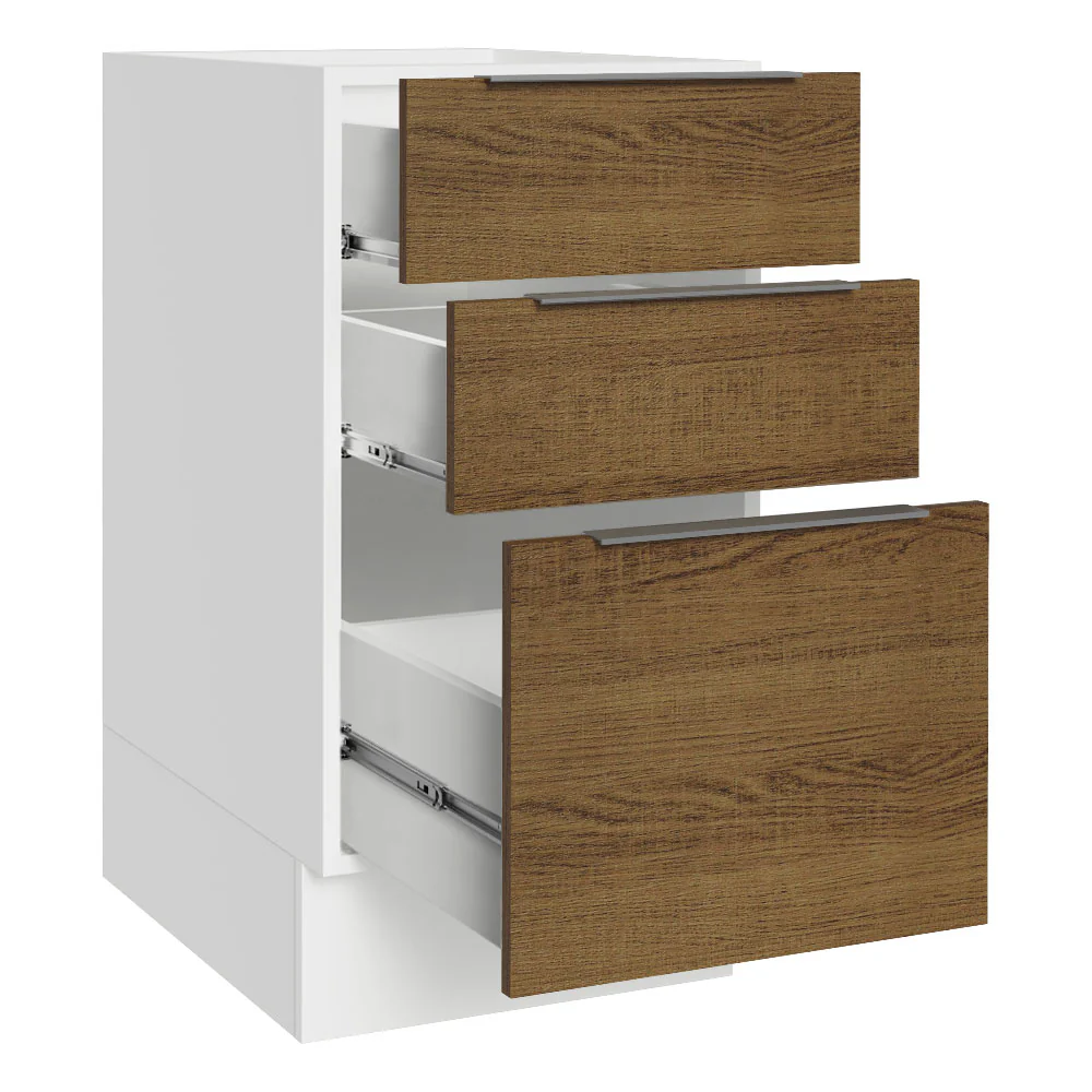 Bajo Mesada Cocina 40 x 60 cm 3 Cajones (Sin Mesada) Blanco/Marrón Stella Madesa - Image 6