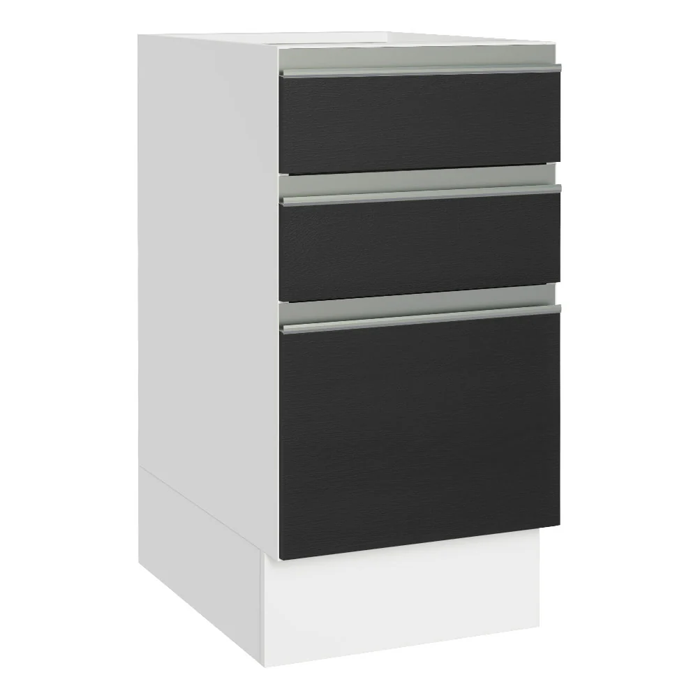Bajo Mesada Cocina 40 x 60 cm 3 Cajones (Sin Mesada) Blanco/Negro Glamy Madesa