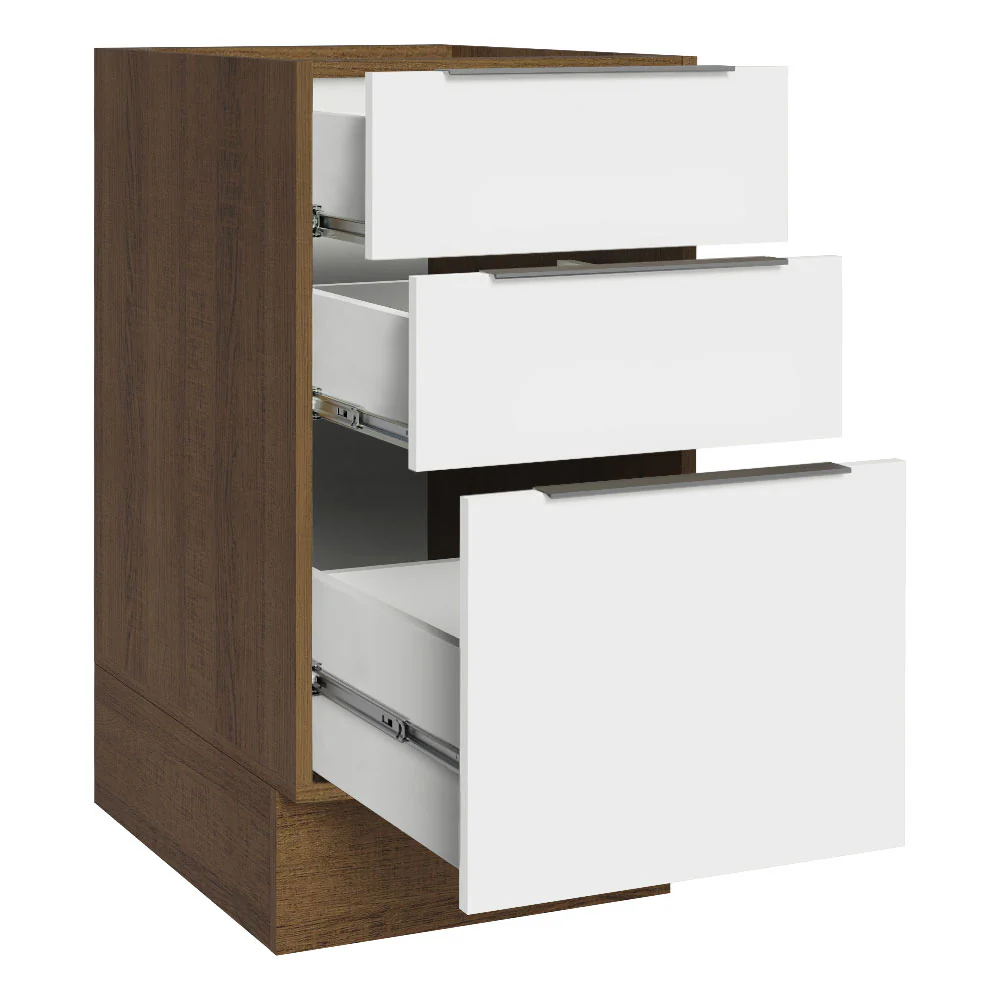 Bajo Mesada Cocina 40 x 60 cm 3 Cajones (Sin Mesada) Marrón/Blanco Stella Madesa - Image 6