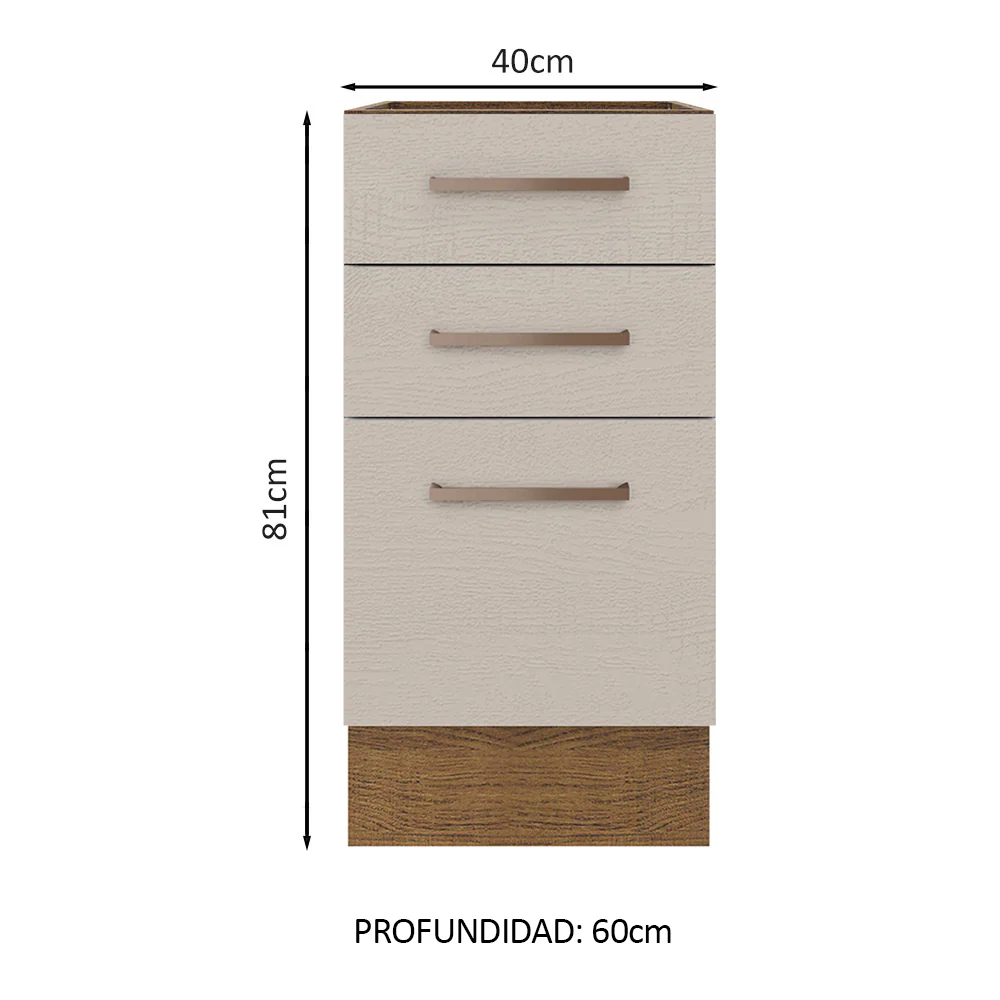 Bajo Mesada Cocina 40 x 60 cm 3 Cajones (Sin Mesada) Marrón/Crema Agata Madesa - Image 2