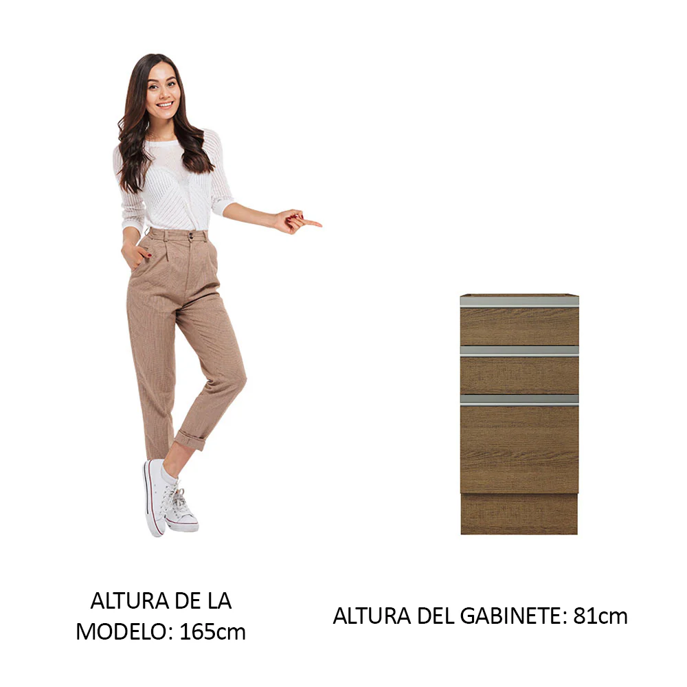 Bajo Mesada Cocina 40 x 60 cm 3 Cajones (Sin Mesada) Marrón Glamy Madesa - Image 3