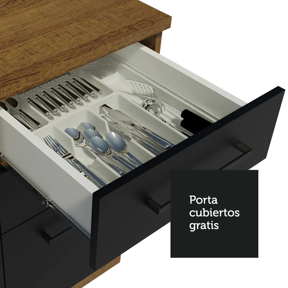 Bajo Mesada Cocina 40 x 60 cm 3 Cajones (Sin Mesada) Marrón/Negro Agata Madesa - Image 6