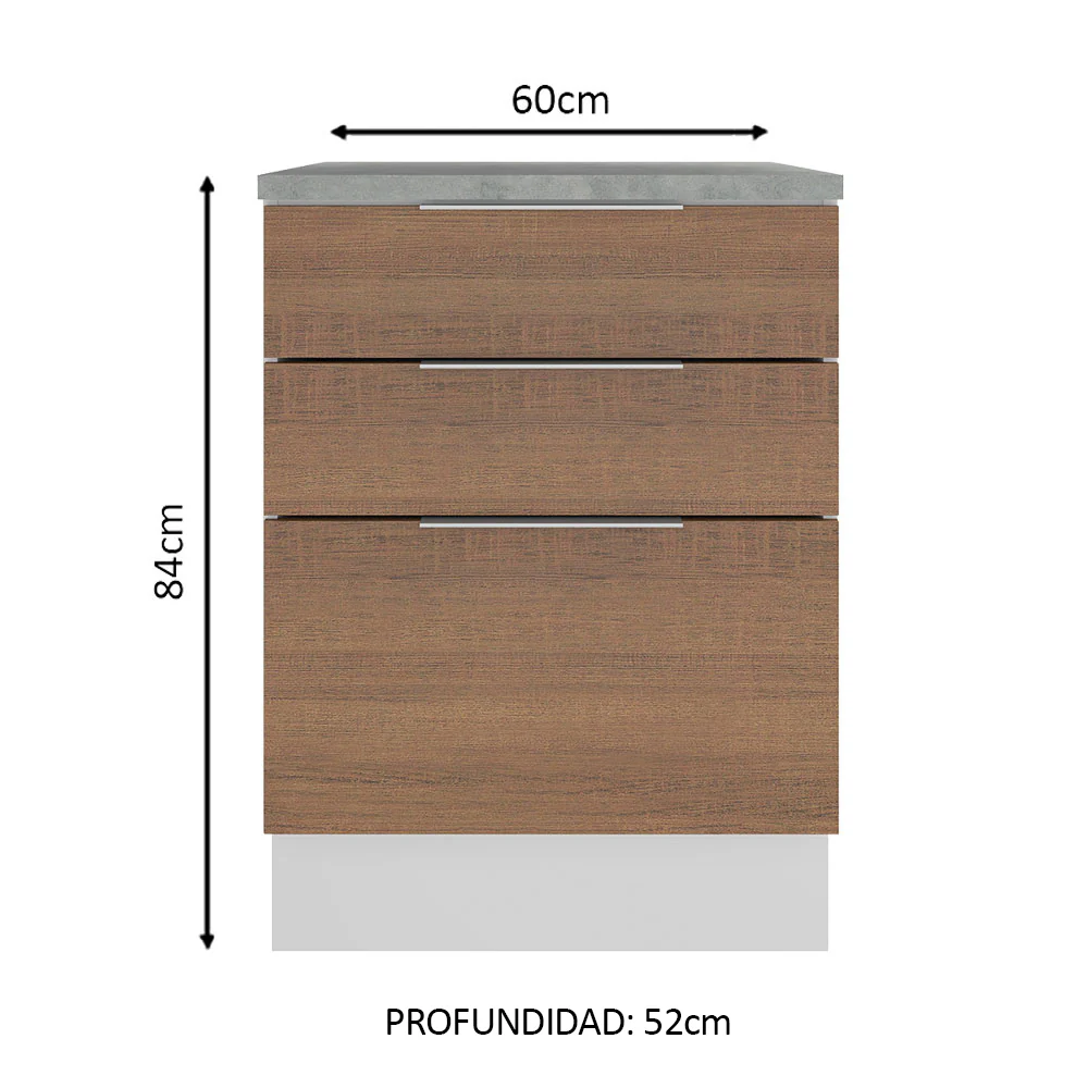 Bajo Mesada Cocina 60 cm 3 Cajones Blanco/Marrón Stella Madesa - Image 2