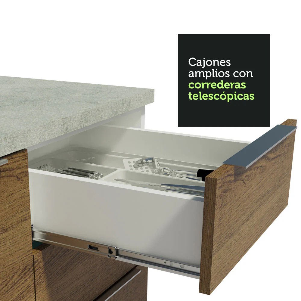 Bajo Mesada Cocina 60 cm 3 Cajones Blanco/Marrón Stella Madesa - Image 4