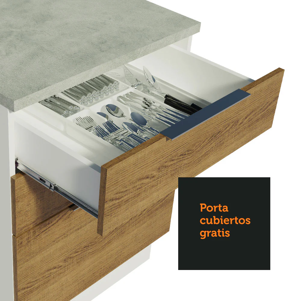 Bajo Mesada Cocina 60 cm 3 Cajones Blanco/Marrón Stella Madesa - Image 5