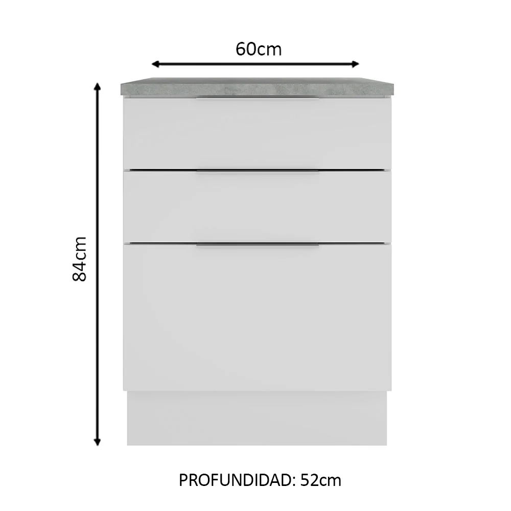 Bajo Mesada Cocina 60 cm 3 Cajones Blanco Stella Madesa - Image 2