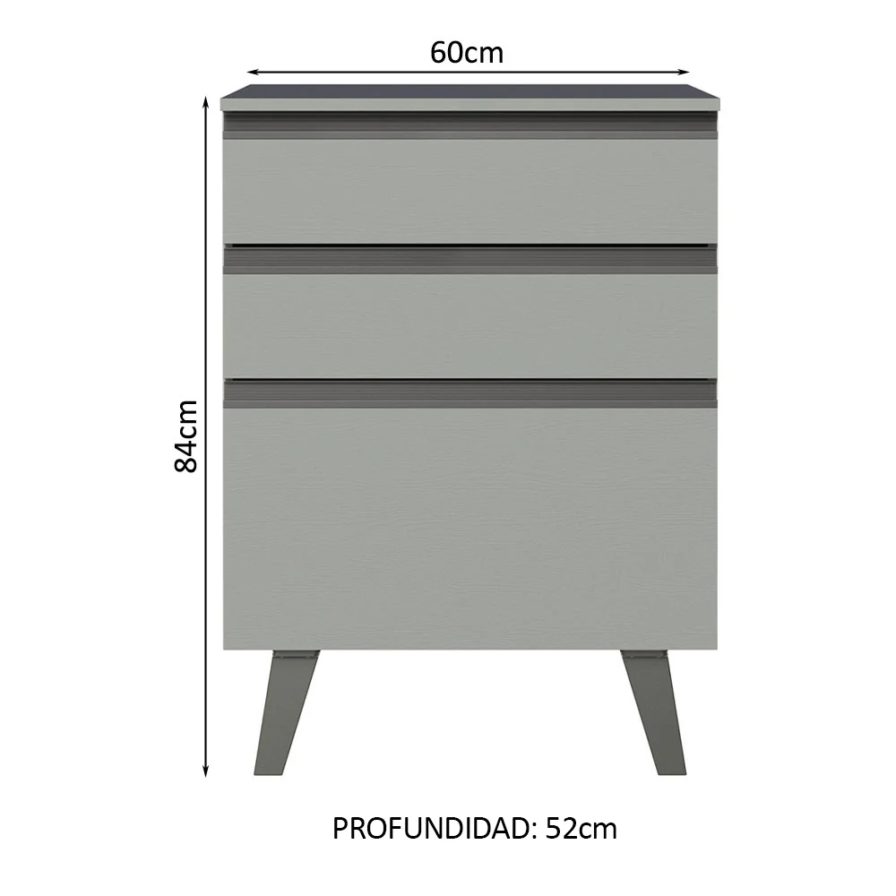 Bajo Mesada Cocina 60 cm 3 Cajones con Patas Gris Nice Madesa - Image 2