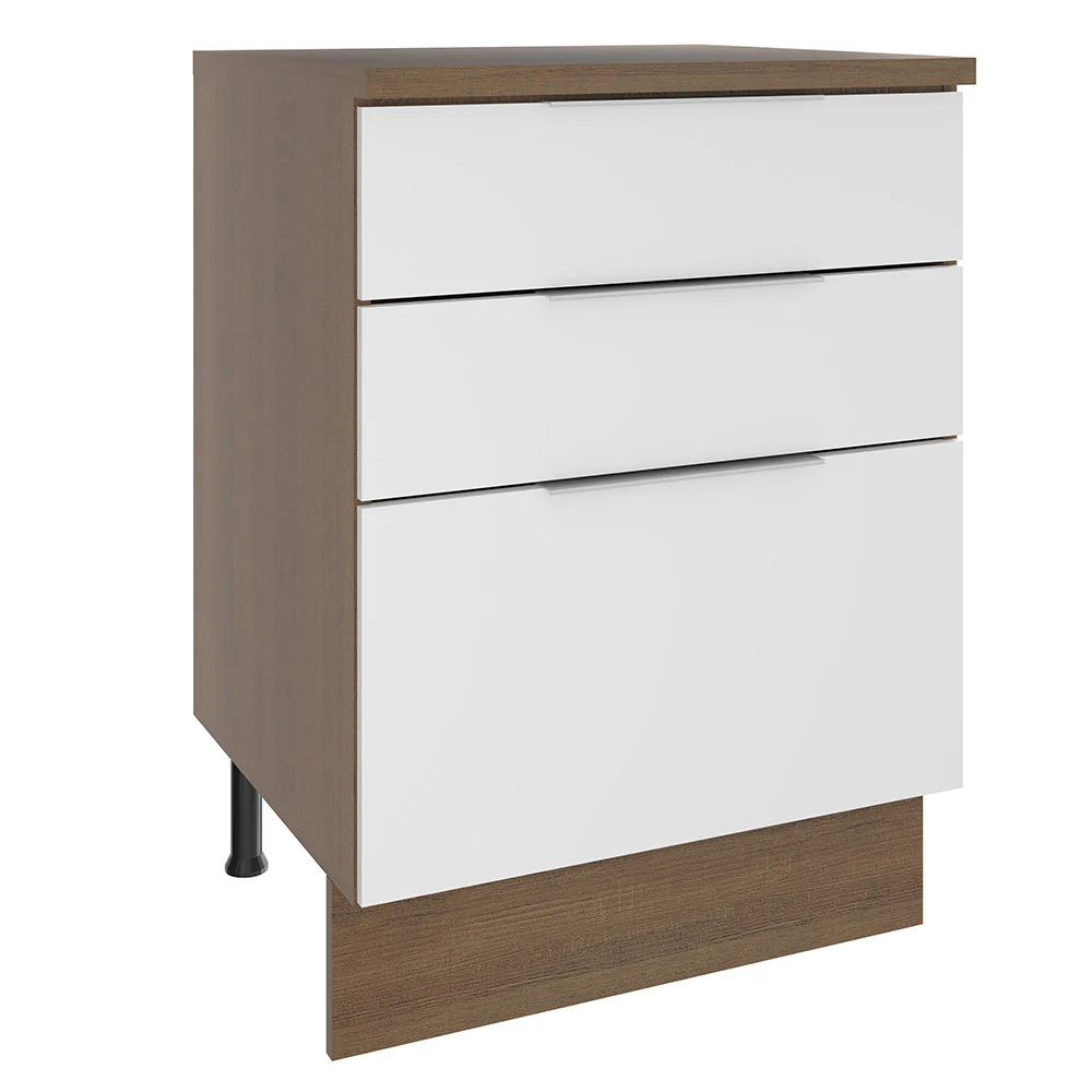 Bajo Mesada Cocina 60 cm 3 Cajones Marrón/Blanco Stella Madesa