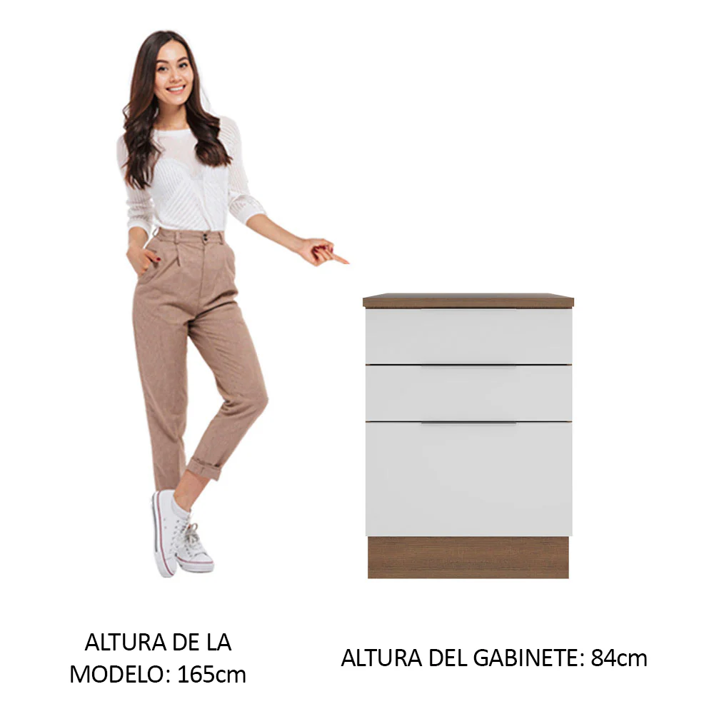Bajo Mesada Cocina 60 cm 3 Cajones Marrón/Blanco Stella Madesa - Image 3