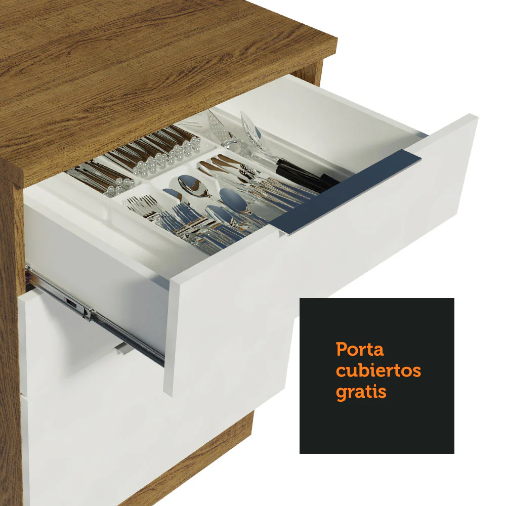 Bajo Mesada Cocina 60 cm 3 Cajones Marrón/Blanco Stella Madesa - Image 5
