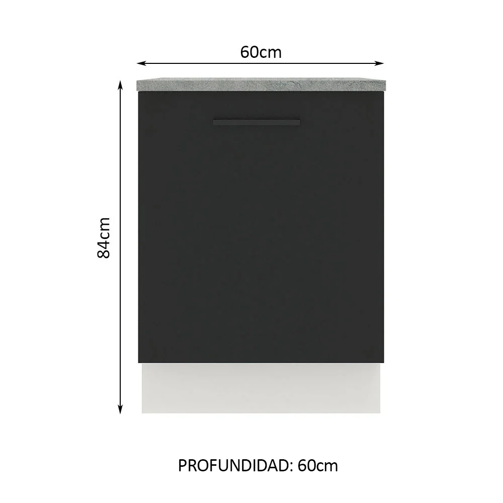 Bajo Mesada Cocina 60 x 60 cm 1 Puerta (Con Mesada) Blanco/Negro Agata Madesa - Image 2