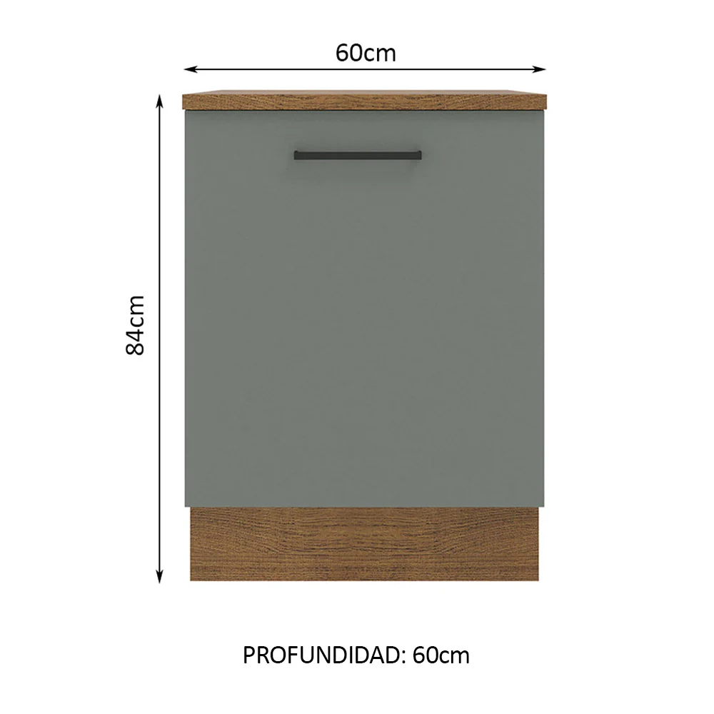 Bajo Mesada Cocina 60 x 60 cm 1 Puerta (Con Mesada) Marrón/Gris Agata Madesa - Image 2