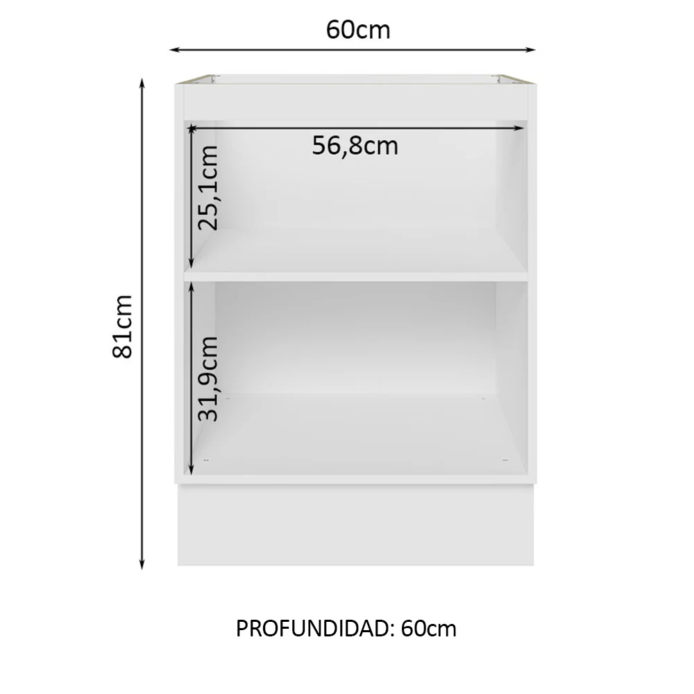 Bajo Mesada Cocina 60 x 60 cm 1 Puerta (Sin Mesada) Blanco/Marrón Glamy Madesa - Image 3