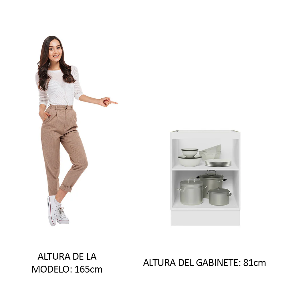 Bajo Mesada Cocina 60 x 60 cm 1 Puerta (Sin Mesada) Blanco/Marrón Glamy Madesa - Image 4