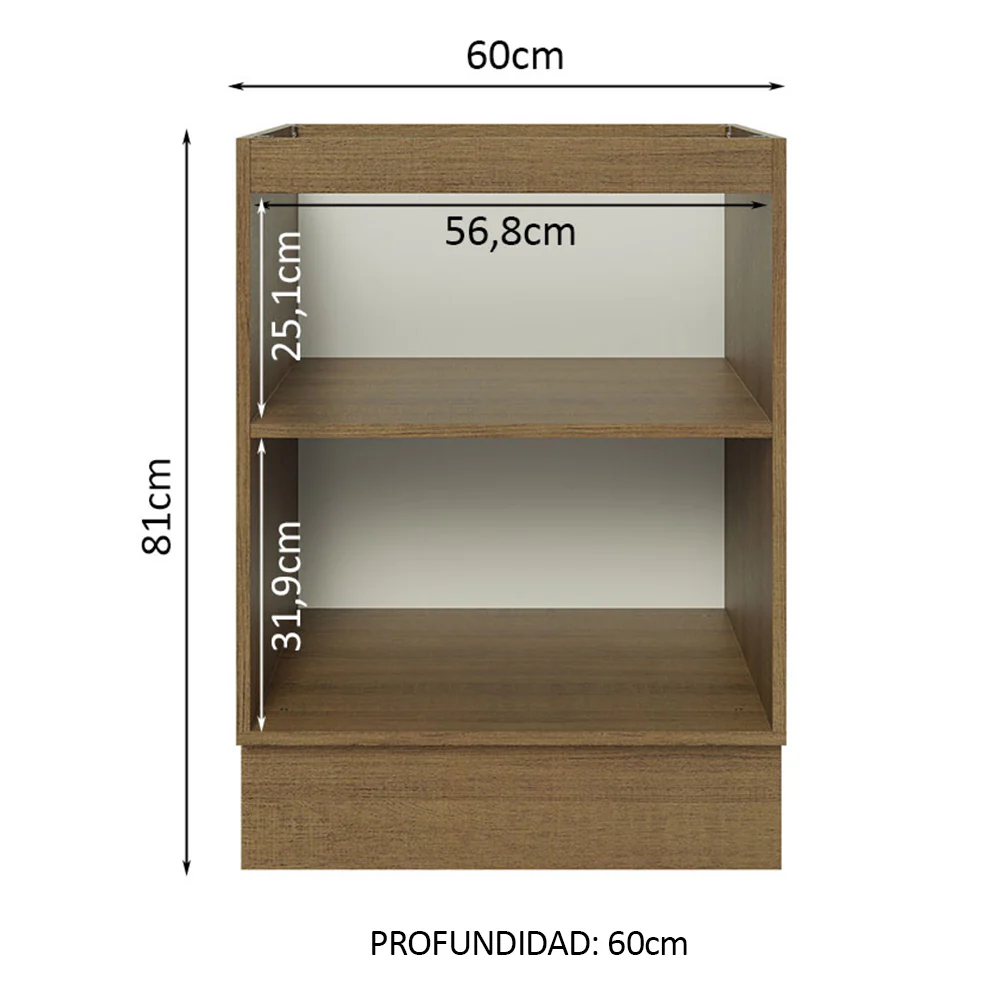 Bajo Mesada Cocina 60 x 60 cm 1 Puerta (Sin Mesada) Marrón/Blanco Glamy Madesa - Image 3